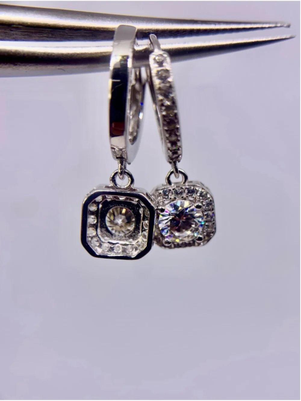 Moissanite Halo Drop Earrings Huggies Hoops 925 Silver GRA Certified 1 Ct - Picture 7 of 8